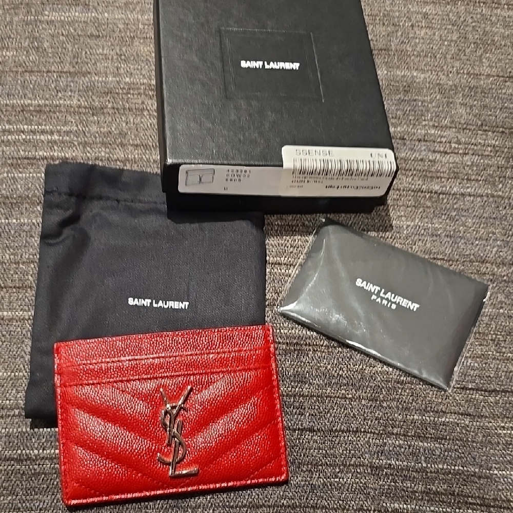 Saint Laurent Red Leather Card Holder 100% Authentic